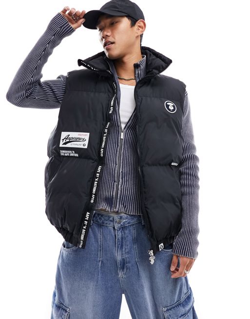 Aape By A Bathing Ape college puffer gillet in black | ASOS
