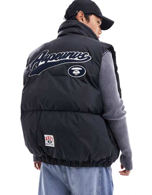 Aape By A Bathing Ape college puffer vest in black | ASOS