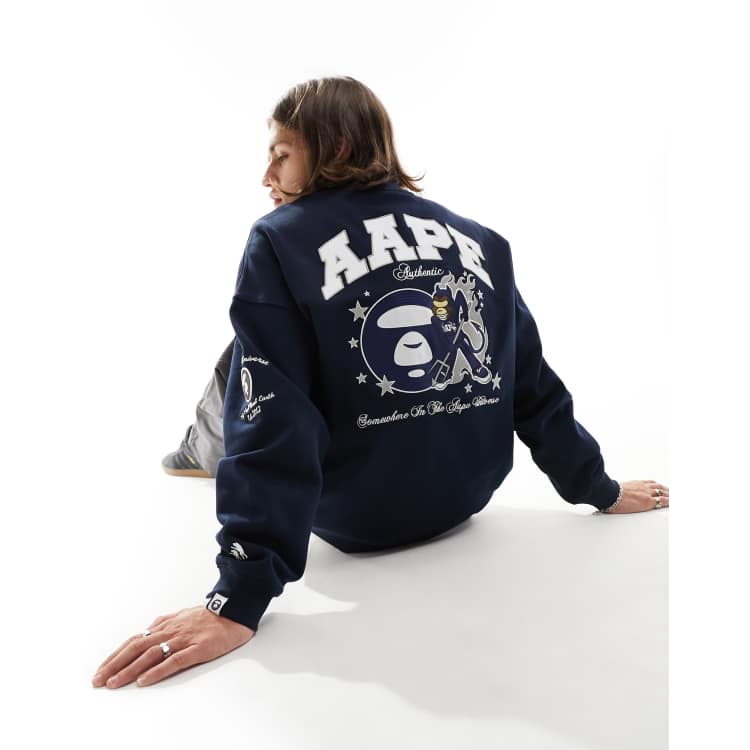 AAPE By A Bathing Ape college sweatshirt in navy | ASOS