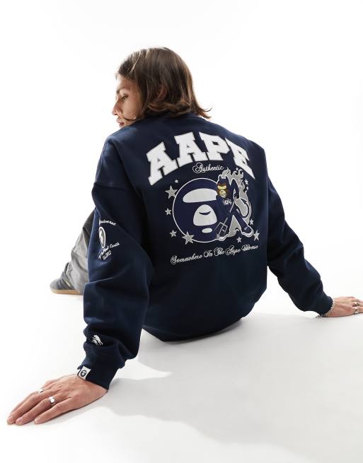 AAPE By A Bathing Ape college sweatshirt in navy ASOS