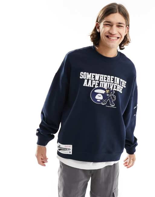 AAPE By A Bathing Ape college sweatshirt in navy | ASOS