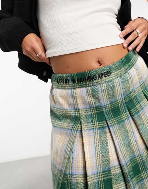 Aape By A Bathing Ape college tartan pleated mini skirt in green