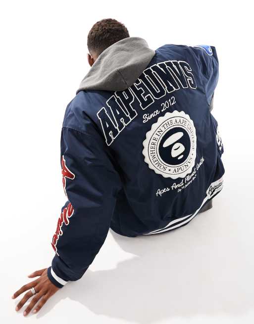 Aape By A Bathing Ape college varsity jacket in navy | ASOS