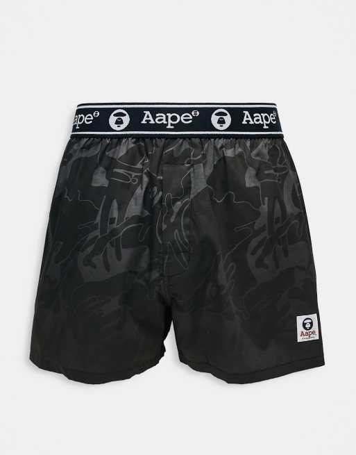 Aape by A Bathing Ape cotton boxers in black camo print with logo waistband