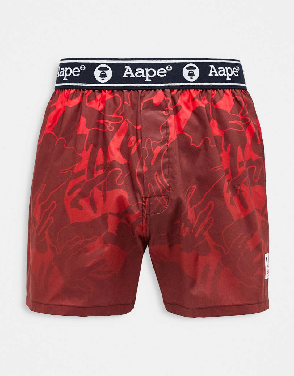 Aape by A Bathing Ape cotton boxers in red camo print with logo waistband