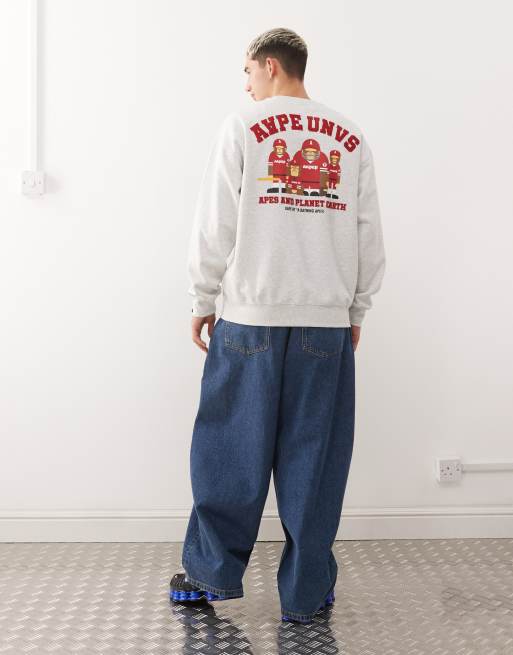 Aape by A Bathing Ape crew neck sweatshirt in gray with team back
