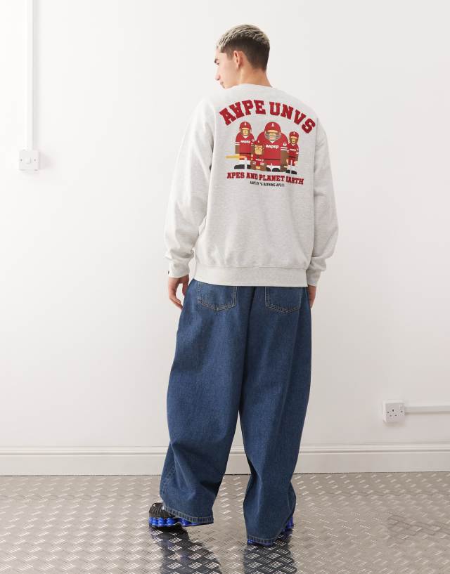 Aape by A Bathing Ape crew neck sweatshirt in gray with team back