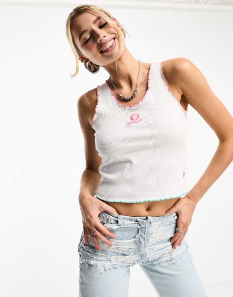 AAPE By A Bathing Ape - Cropped tanktop i hvid ribstrik - view 1