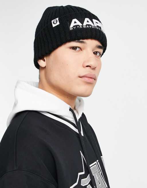 AAPE By A Bathing Ape – Czarna prążkowana czapka beanie