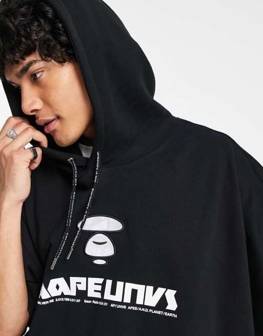 AAPE By A Bathing Ape – Czarny gruby T-shirt z kapturem, 3 z 4
