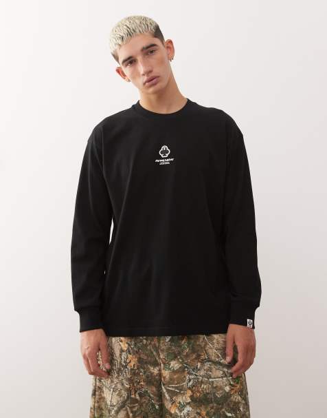 AAPE By A Bathing Ape – Czarny T-shirt o pudełkowym kroju z długimi rękawami - view 1