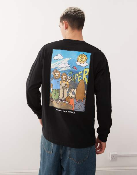 AAPE By A Bathing Ape – Czarny T-shirt z długimi rękawami i okrągłym dekoltem z nadrukiem z górą na plecach - view 1