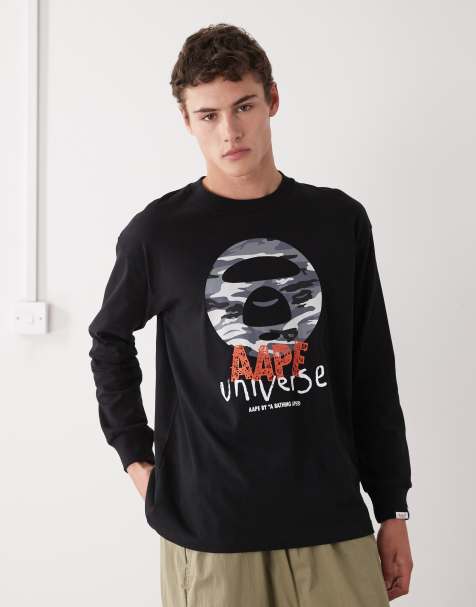 AAPE By A Bathing Ape – Czarny T-shirt z długimi rękawami o pudełkowym kroju z nadrukiem na piersi - view 1