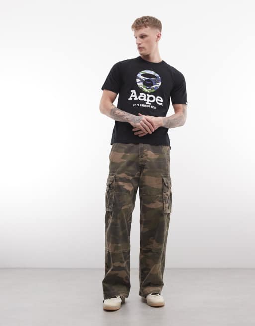 AAPE By A Bathing Ape – Czarny T-shirt z logo ze wzorem moro, 2 z 5
