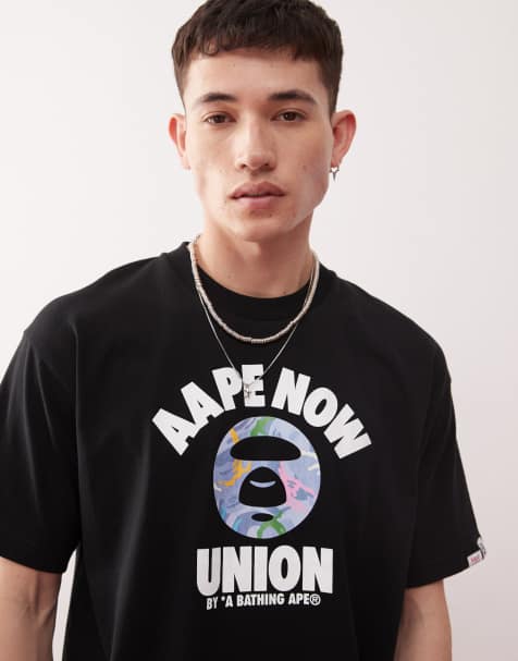 AAPE By A Bathing Ape – Czarny T-shirt z napisem Union z logo - view 1