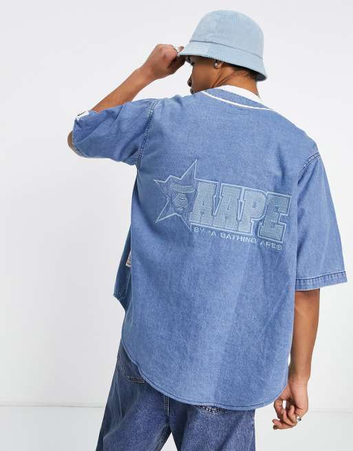 AAPE By A Bathing Ape Denim baseball overhemd in collegestijl in blauw ASOS