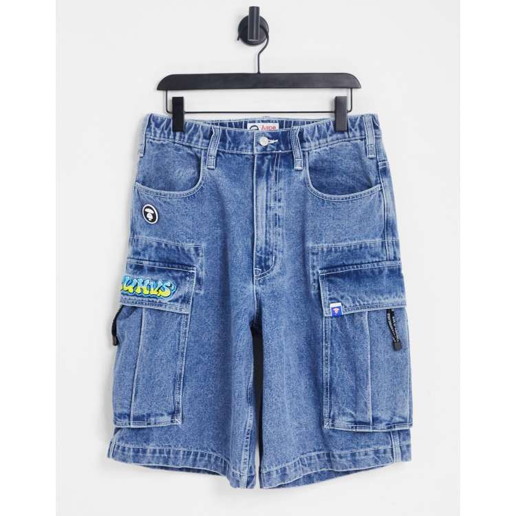 AAPE By A Bathing Ape denim cargo shorts in blue