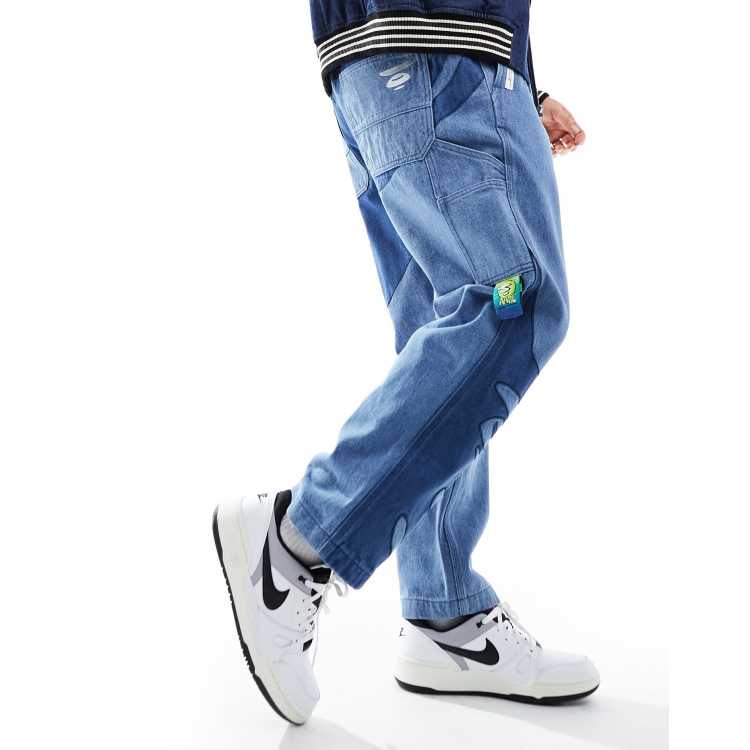 AAPE By A Bathing Ape denim carpenter pants in blue | ASOS