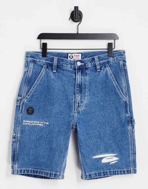 AAPE By A Bathing Ape denim carpenter shorts in blue | ASOS