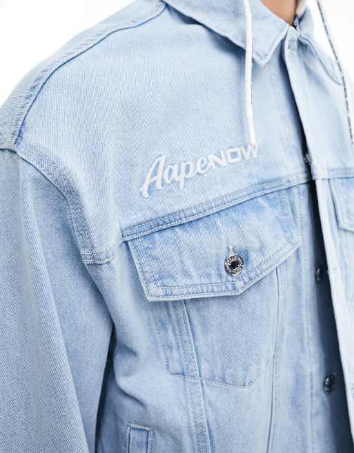 Aape By A Bathing Ape® - Denim jack met afneembare capuchon in blauw met lichte wassing, 3 van 4