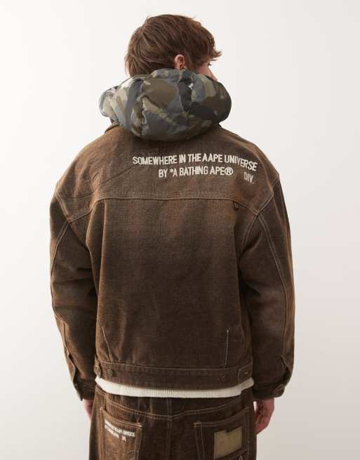 Aape by A Bathing Ape denim jacket with camo padded hood in multi - part of a set, 3 of 5