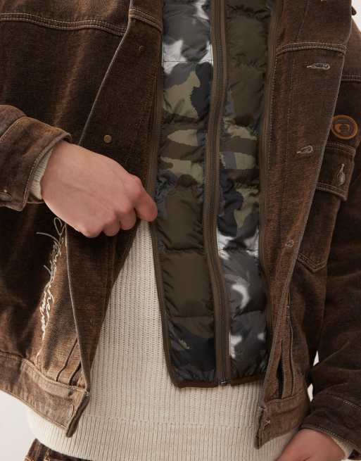 Aape by A Bathing Ape denim jacket with camo padded hood in multi - part of a set, 5 of 5