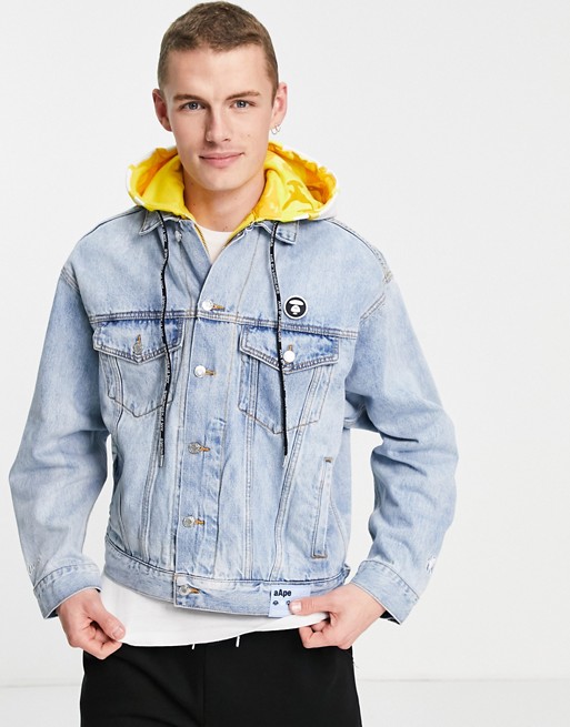 AAPE By A Bathing Ape denim jacket with removable hood in blue