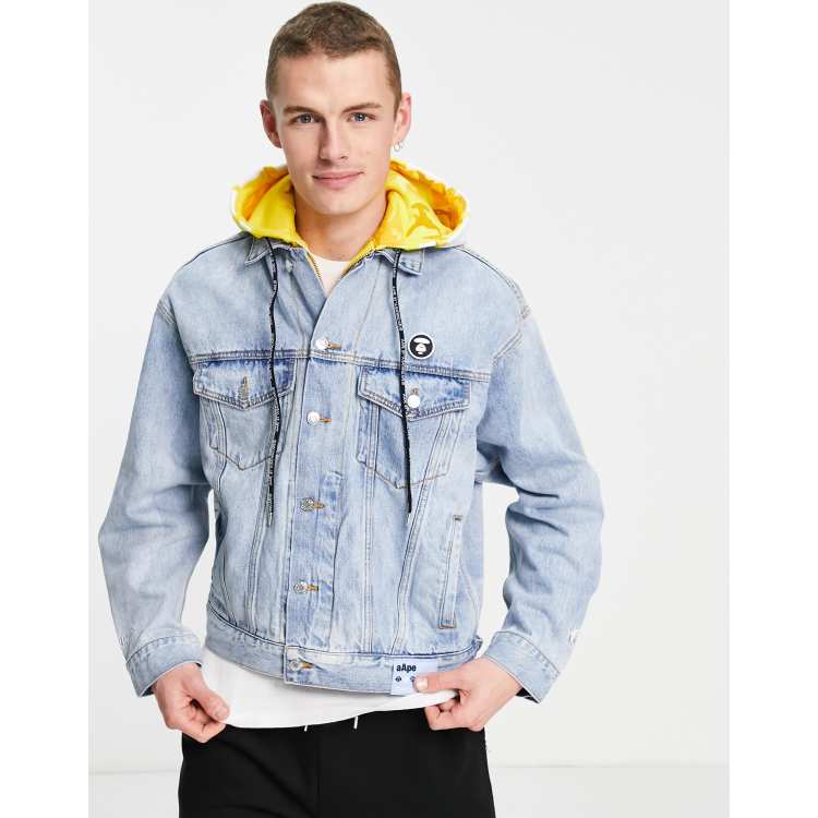 AAPE By A Bathing Ape denim jacket with removable hood in blue | ASOS