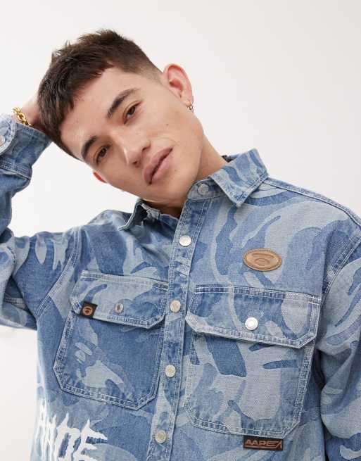 AAPE By A Bathing Ape denim printed long sleeve shirt in
