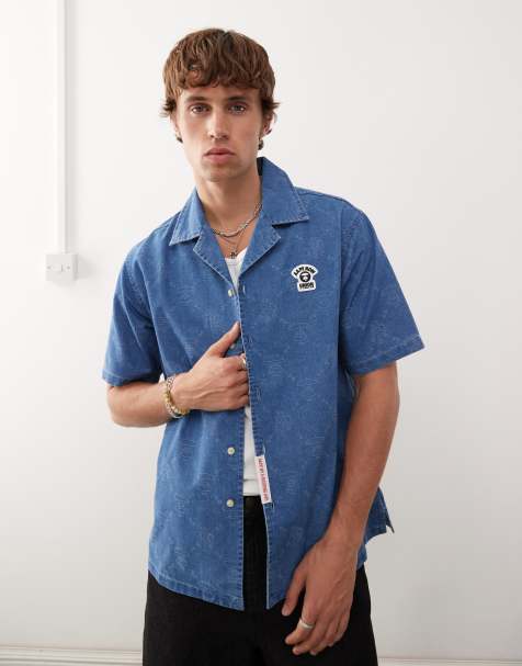 Aape by A Bathing Ape denim short sleeve shirt in blue wash with back embroidery - view 1
