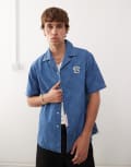 [AAPE BY A BATHING APE®] Aape by A Bathing Ape denim short sleeve shirt in blue wash with back embroidery Chest 34 BLUE
