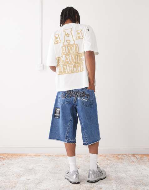 Aape by A Bathing Ape denim shorts with logo embroidery in light blue wash - view 1