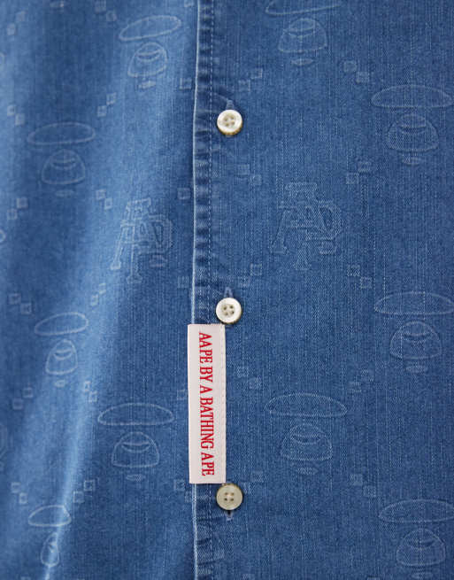 Aape By A Bathing Ape denim sleeve shirt in blue wash with back embroidery , 3 of 4