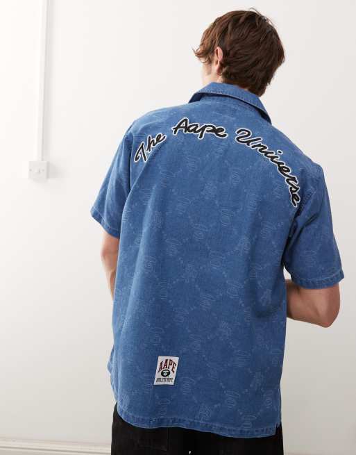 Aape By A Bathing Ape denim sleeve shirt in blue wash with back embroidery , 4 of 4