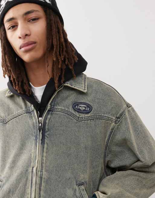 Aape by A Bathing Ape denim western jacket with back embroidery in vintage wash 