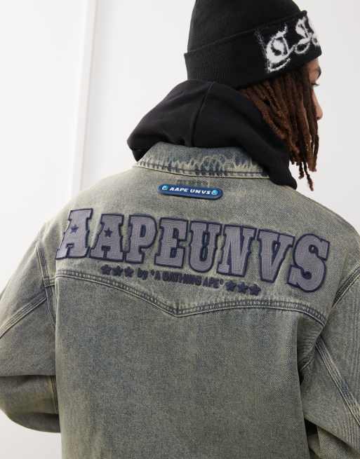 Aape by A Bathing Ape denim western jacket with back embroidery in vintage wash 