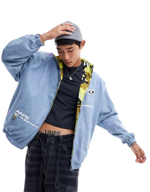 AAPE By A Bathing Ape – Dwustronna kurtka dresowa oversize w stylu skate w kolorze jeansowym i we wzór moro