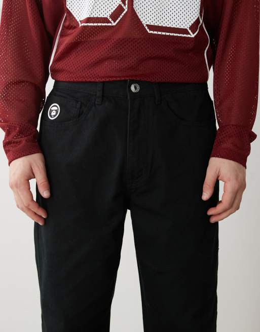 Aape by A Bathing Ape elastic waist straight leg logo jeans in black, 5 of 5