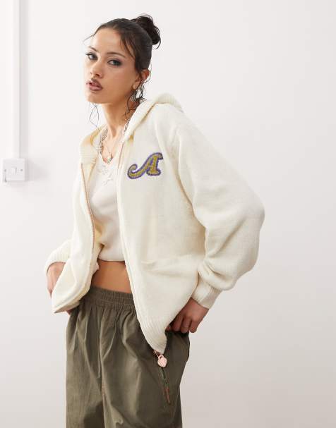 AAPE By A Bathing Ape® – Elfenbensvit, stickad huvtröja med dragkedja och logga - view 1