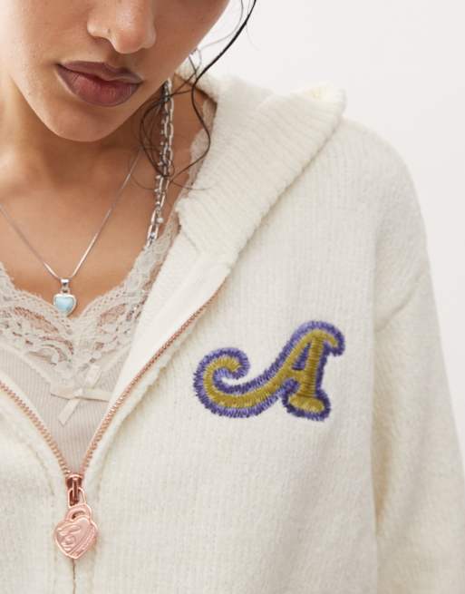 AAPE By A Bathing Ape® – Elfenbensvit, stickad huvtröja med dragkedja och logga, 3 av 4