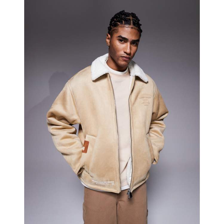 Aape by A Bathing Ape faux suede chore jacket in beige with faux