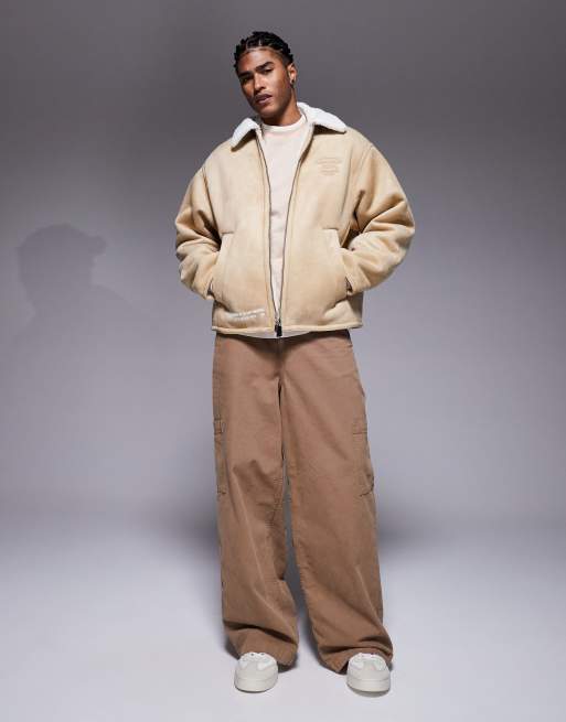 Aape by A Bathing Ape faux suede chore jacket in beige with faux