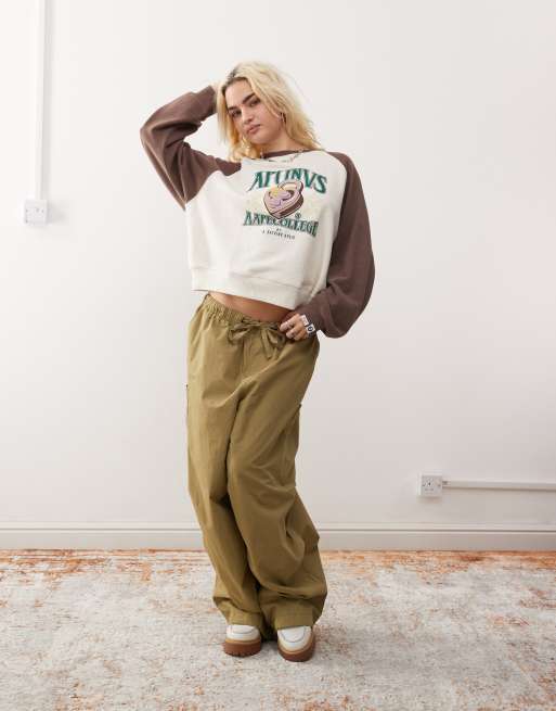 AAPE By A Bathing Ape - Felpa color avorio con maniche a contrasto