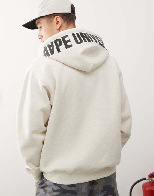 Aape by A Bathing Ape - Felpa con cappuccio beige con zip e logo, 4 di 4