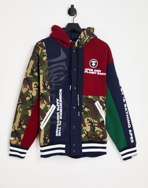 AAPE by A Bathing Ape - Felpa con cappuccio multicolore con stampa combinata in coordinato