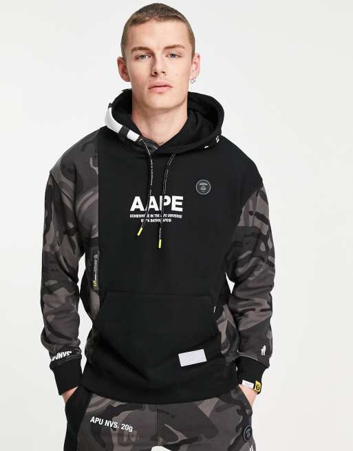 AAPE By A Bathing Ape - Completo in felpa nero mimetico a blocchi di colore, 2 di 3
