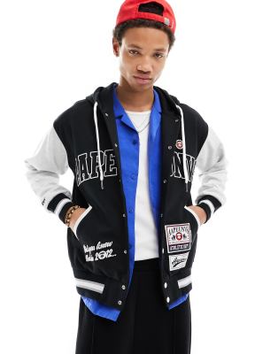 AAPE BY A BATHING APE - Felpa con cappuccio stile college nera con bottoni