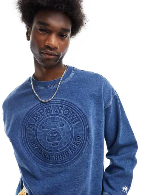 AAPE By A Bathing Ape - Felpa in maglia blu stile skate