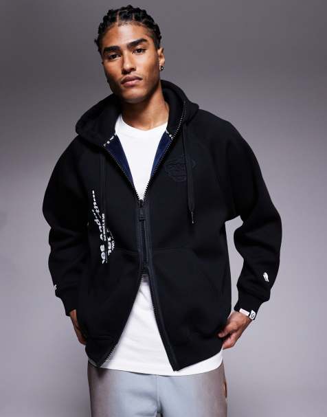 Aape By A Bathing Ape - Felpa nera in tessuto pesante con cappuccio e zip - view 1