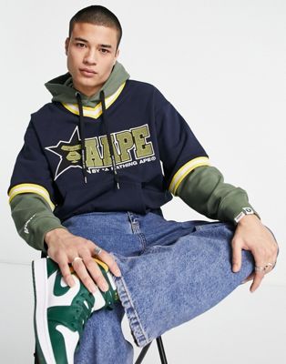 AAPE By A Bathing Ape college oversize hoodie in navy - ASOS Price Checker